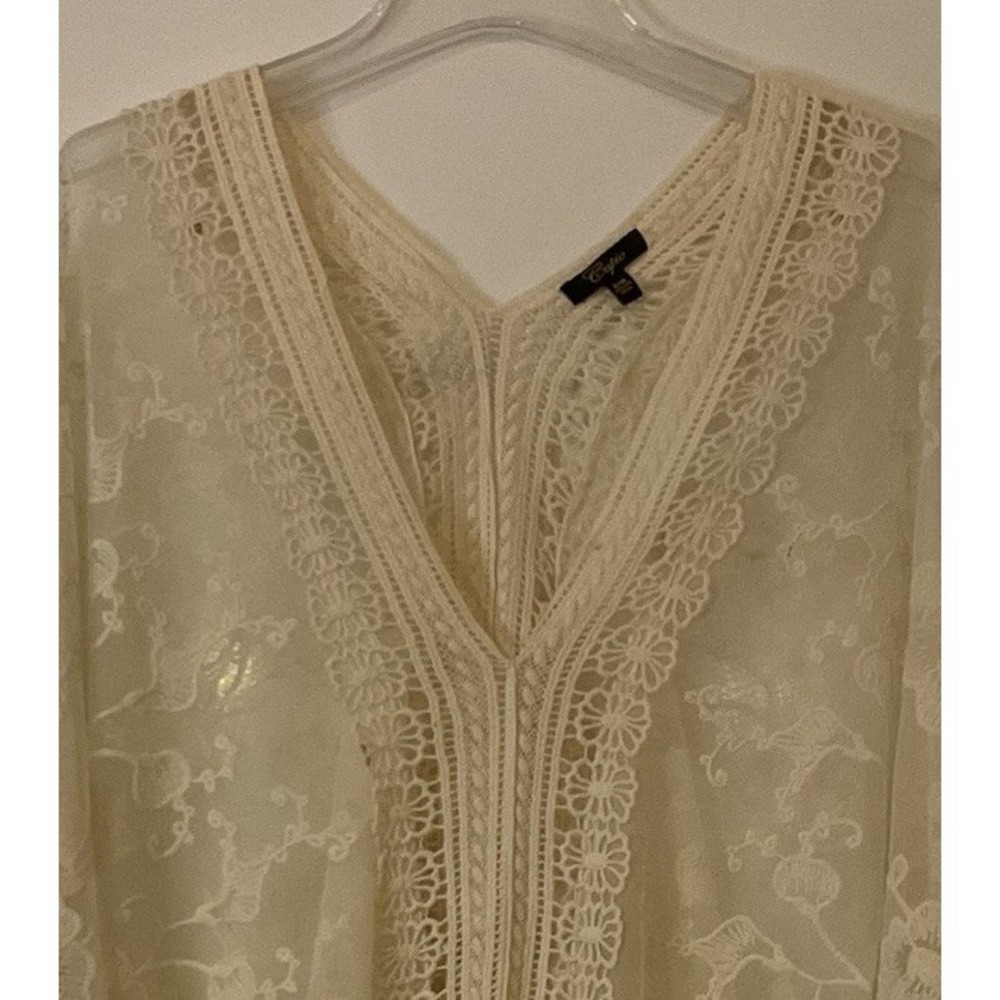 CUPIO Ivory Boho Lace Crochet Butterfly Appliqué Fairy Whimsy Top Blouse SZ S - Picture 2 of 10